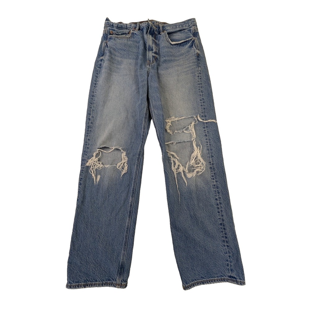 American Eagle 90s Boyfriend Jeans Womens 8 Long Blue Distressed Grunge Indie